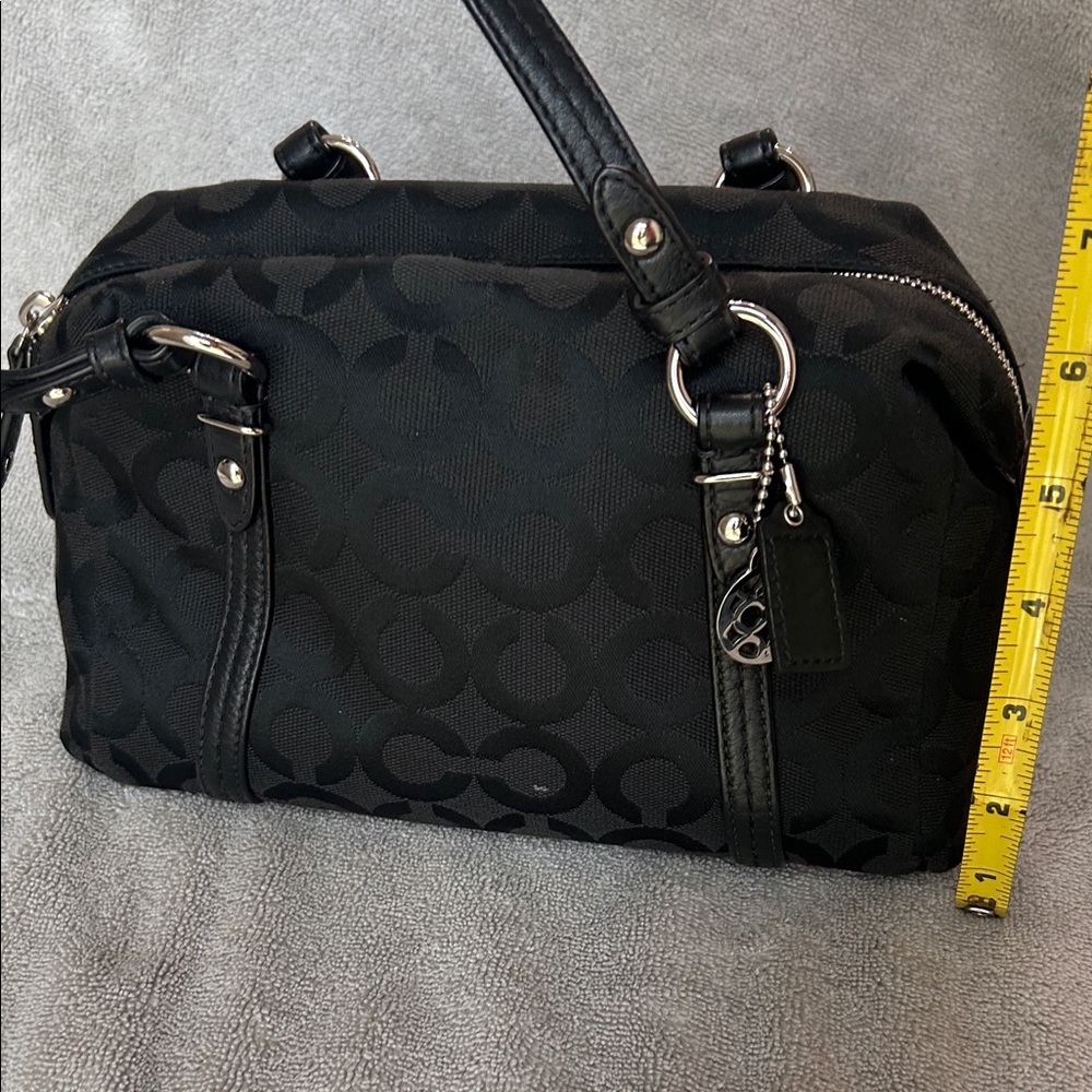 Coach Black Signature Jacquard Shoulder Bag with Silver Charm - Picture 13 of 16